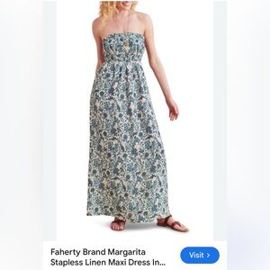Faherty Blue and White Strapless Maxi Dress